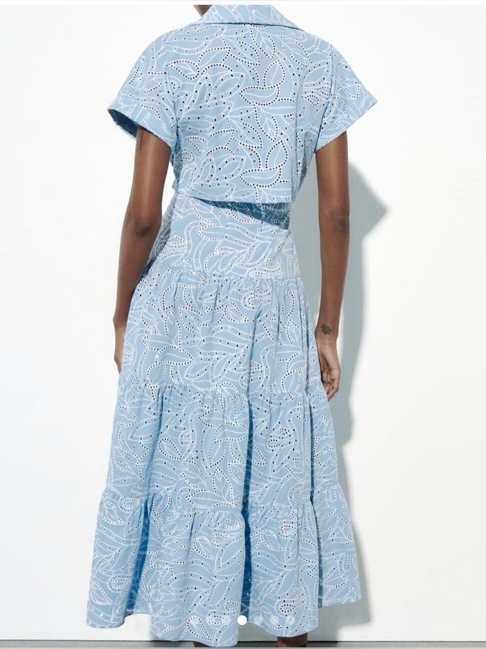 Zara Pale Blue Eyelet Tiered Midi Dress - Picture 4 of 9
